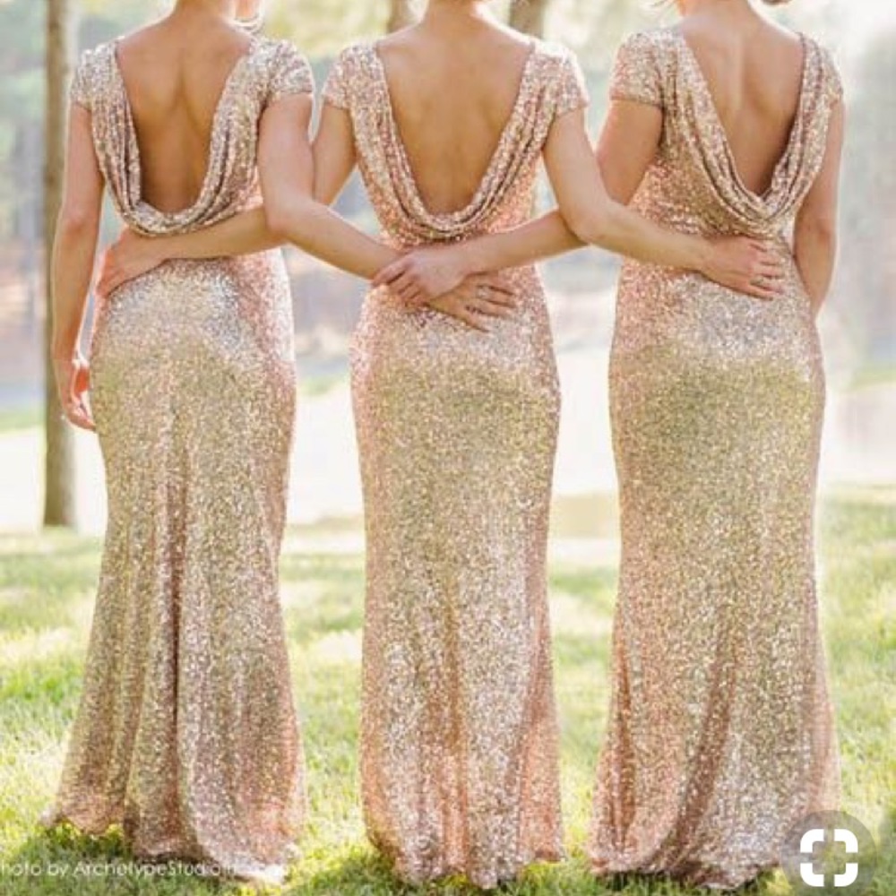 Gold draped back mermaid prom dress - Picture 2 of 8
